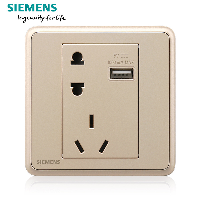 [官方旗舰店]西门子(siemens)开关插座系列86型灵蕴日耀金10a五孔带