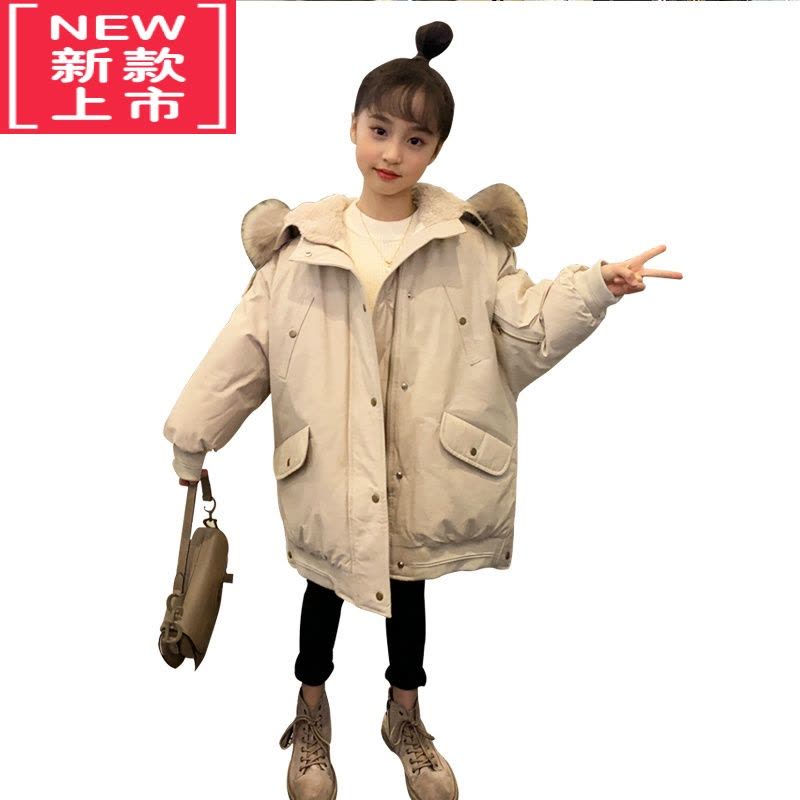 可莉允女童2022新款加厚潮服冬季羽绒棉连帽加绒内胆保暖儿童大口袋棉衣棉服图片