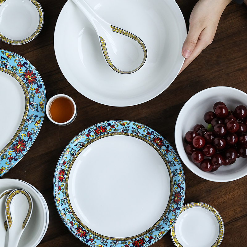 苏氏陶瓷 SUSHI CERAMICS 餐具套装 景泰蓝精品餐具陶瓷碗盘碟勺子10头釉中彩餐具精美礼盒装高清大图