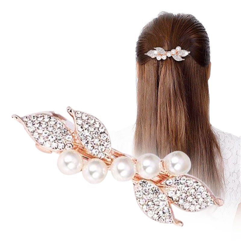 韩版发夹大号弹簧夹孔雀百搭发卡盘发夹子边夹发饰头饰品头花珍珠发夹