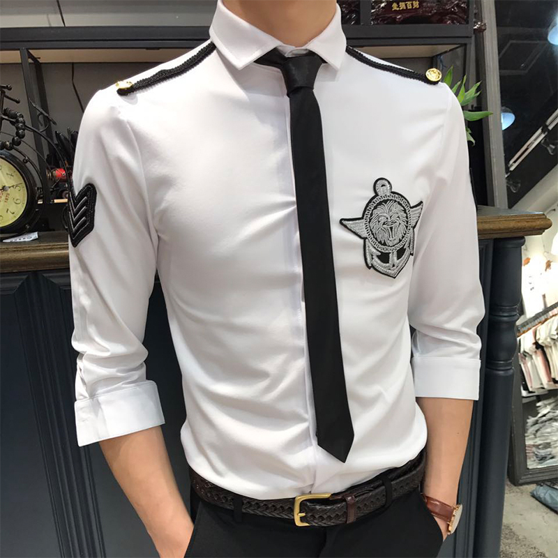 夜店型师潮男绣标中袖衬衫餐厅酒吧DJ酒店工作服男女班服团体服