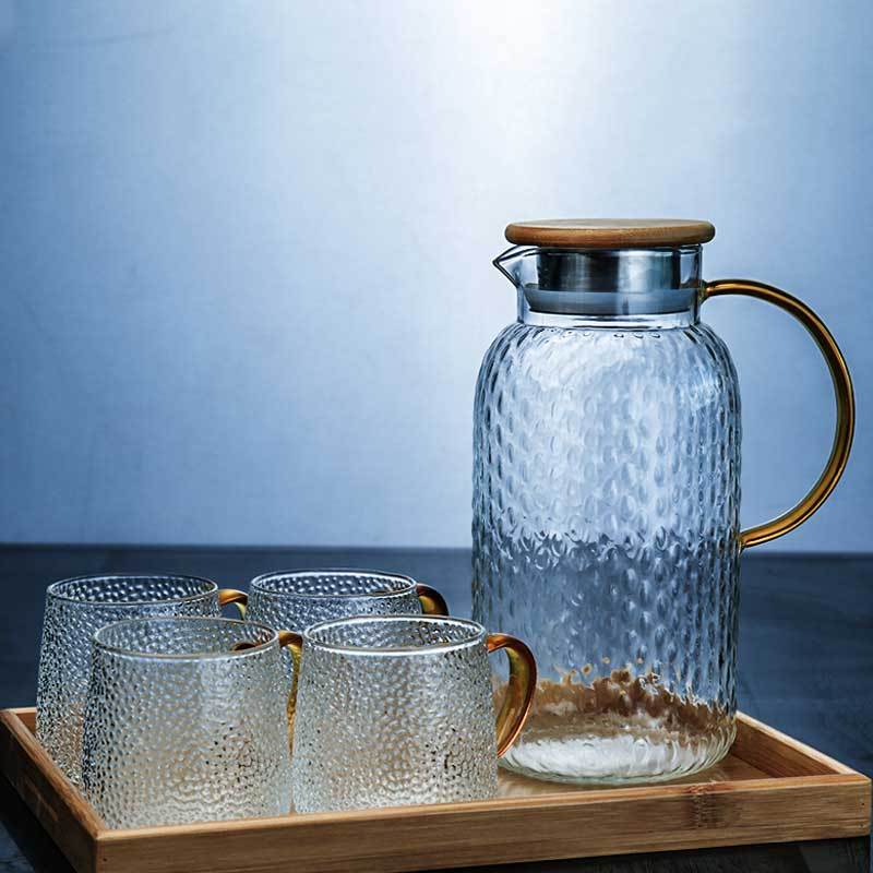 锤纹凉水杯套装透明家用玻璃凉白开水杯大容量凉水壶家居器皿精选特买