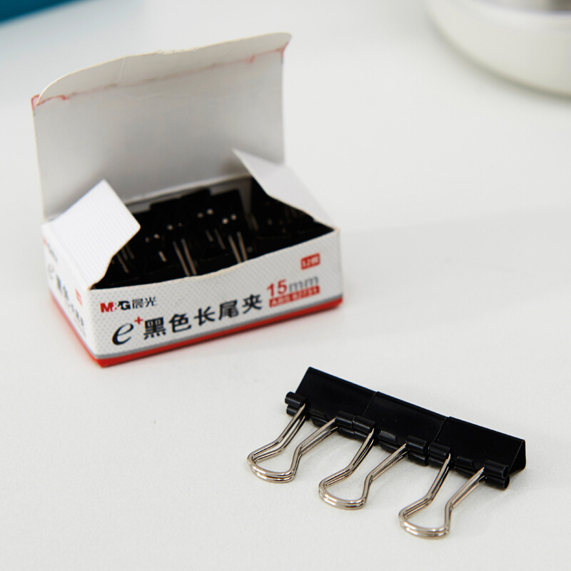 晨光(M&G)ABS92731黑色长尾夹15mm 12盒装12只/盒 小号燕尾夹凤尾夹文件夹子铁夹金属夹票夹文件夹 资料