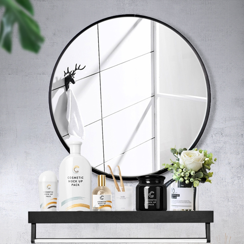 浴室镜卫生间圆镜挂墙壁挂镜子古达洗手间洗漱台化妆镜带置物架镜子