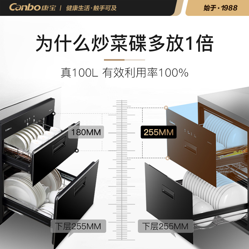 康宝 Canbo 消毒柜 嵌入式 家用 消毒碗柜紫外线 大容量 二星级 高温 厨房 餐具 碗筷XDZ100-EF122高清大图