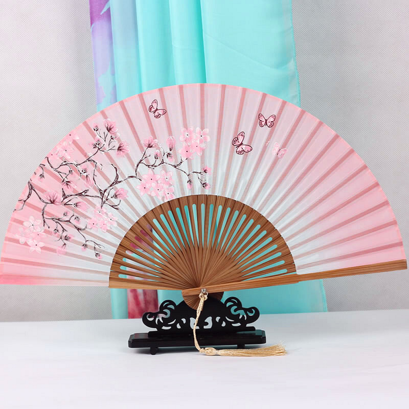 小扇子折叠女士舞蹈装饰日式和风樱花镂空工艺送人礼品夏季折扇棕骨牡丹花