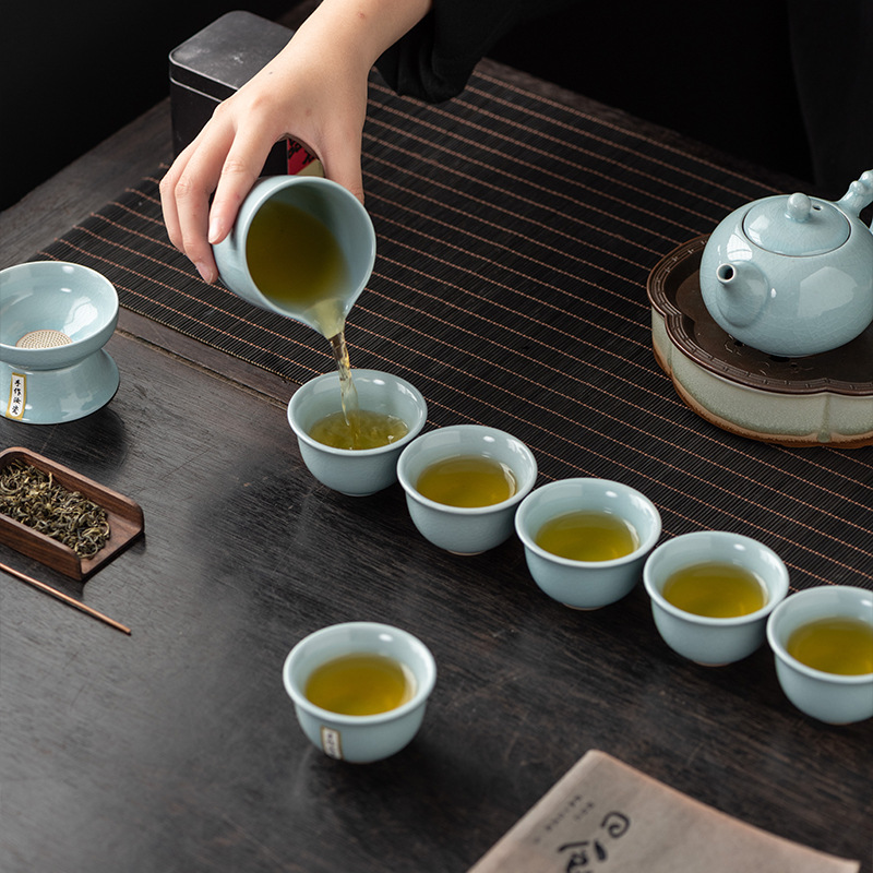 高档10头汝窑功夫茶具套装整套精品陶瓷全套礼品伴手礼耐高温礼盒-汝窑/10件套-中国汝瓷高清大图