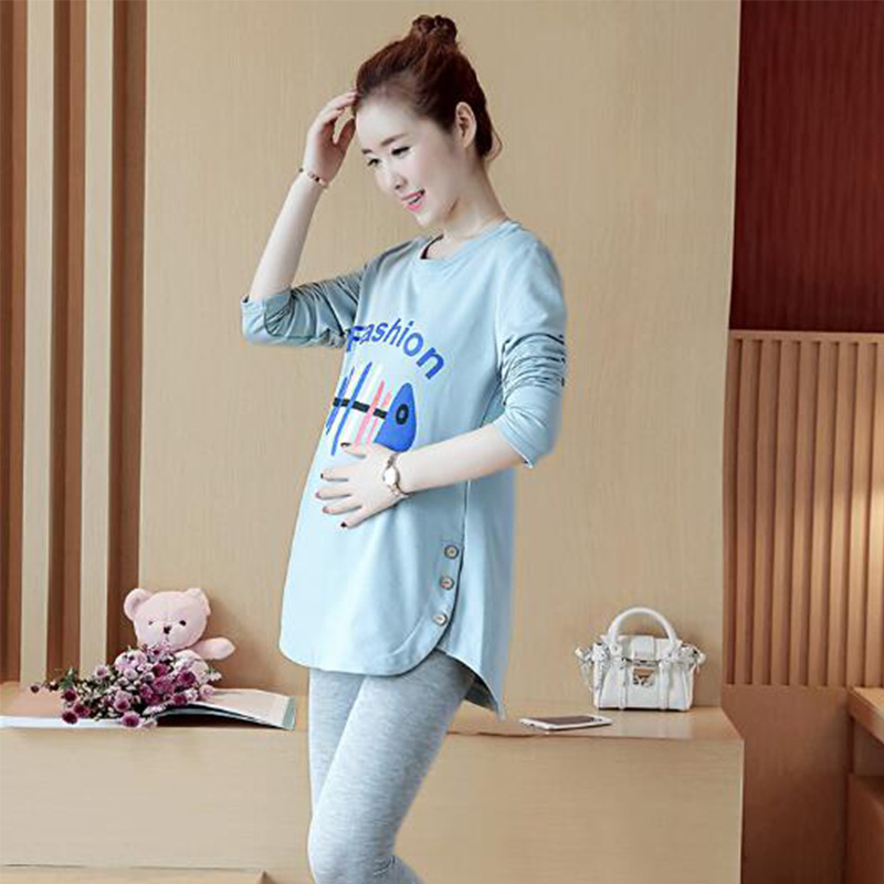孕妇秋装上衣新款棉打底衫长袖t恤春秋装套装孕妇装连衣裙常规涤棉