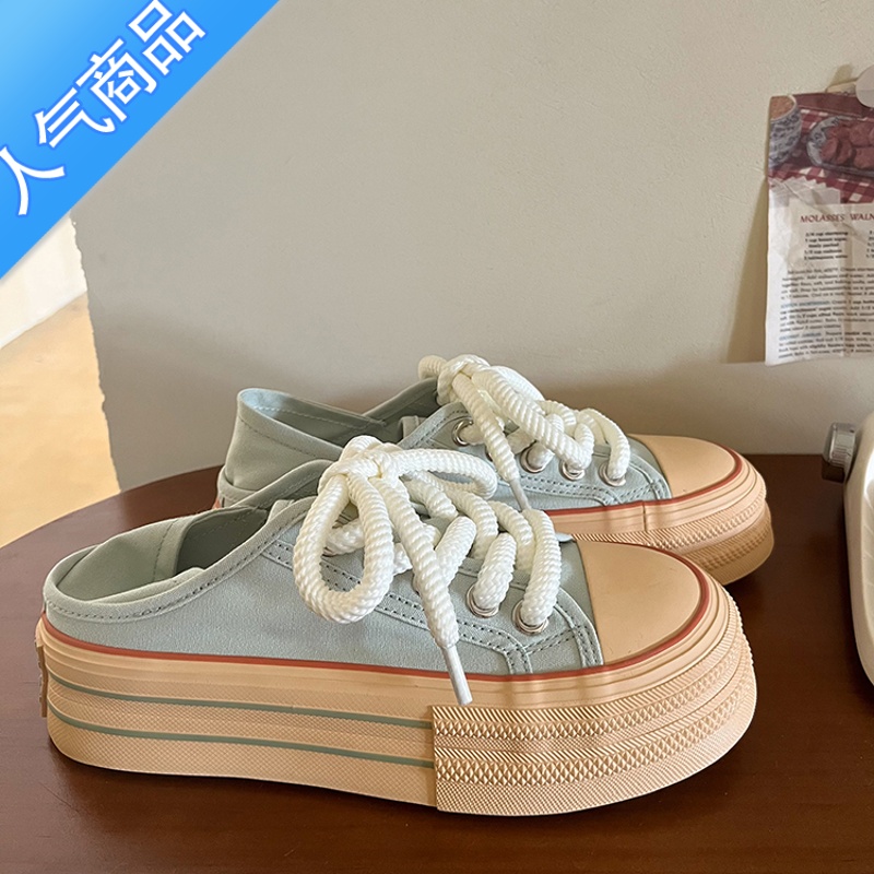 SUNTEK林先叁 两穿厚底帆布鞋女学生百搭小众设计休闲板鞋2023夏季新款高清大图