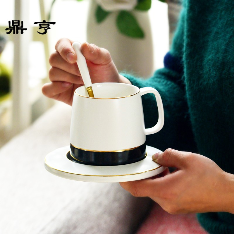 鼎亨创意北欧ins简约马克杯 陶瓷咖啡杯套装家用水杯茶杯带杯托勺