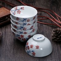 靓佳釉下彩 高脚米饭碗4.5英寸浪漫樱花6个装 汤碗 饭碗 日式碗 陶瓷碗 碗 高脚碗 防烫 加厚碗