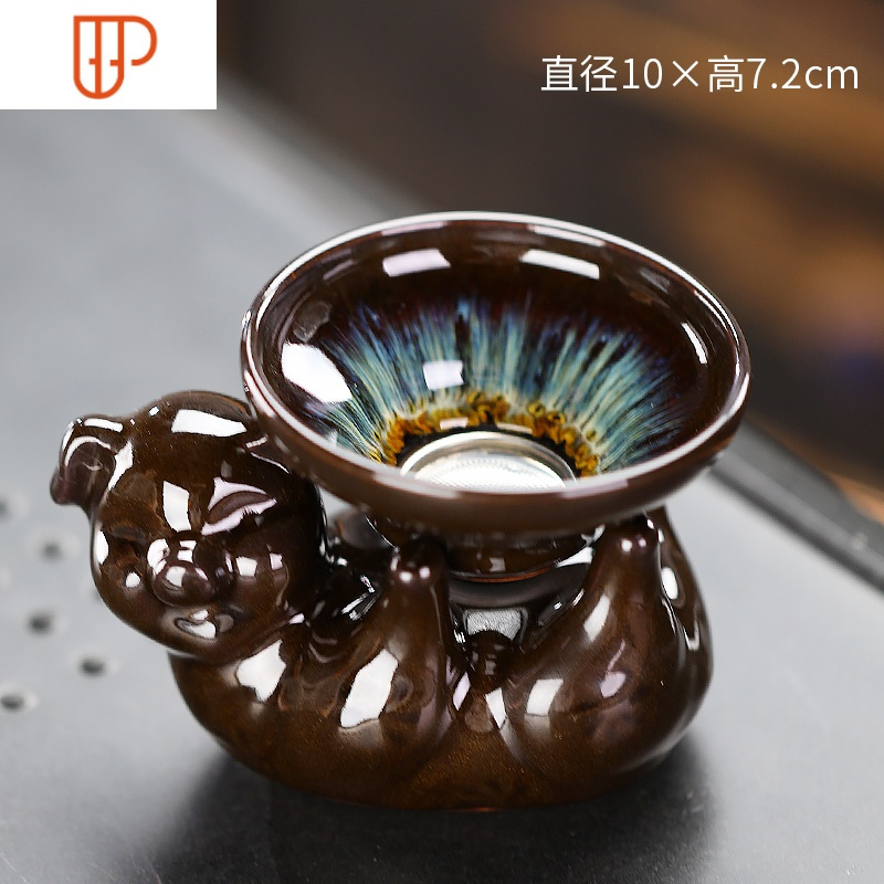 小茶杯家用建盏茶杯主人杯陶瓷小杯子盏杯小茶碗品茗杯6只装 国泰家和 沙金-单茶漏￥36