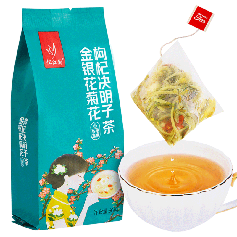 忆江南 三角袋泡金银花菊花枸杞茶60g高清大图