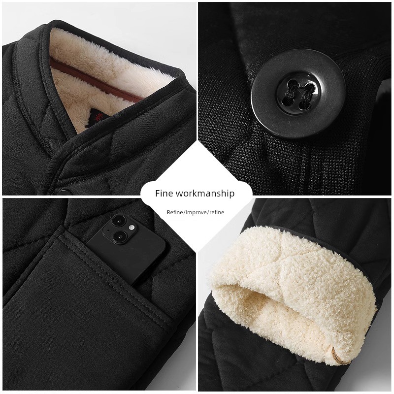 啄木鸟正品中老年人加绒加厚羊羔绒棉衣棉裤套装爸爸保暖防寒棉袄高清大图