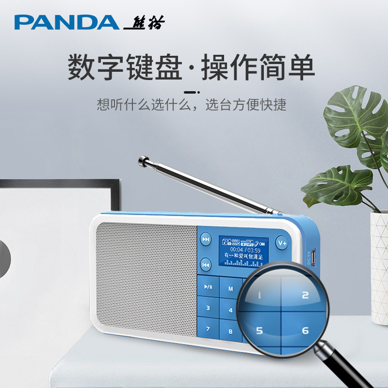 熊猫(PANDA)DS-186便携式插卡音箱小收音机低音便携插卡充电U盘小音响音乐播放器老人 蓝色