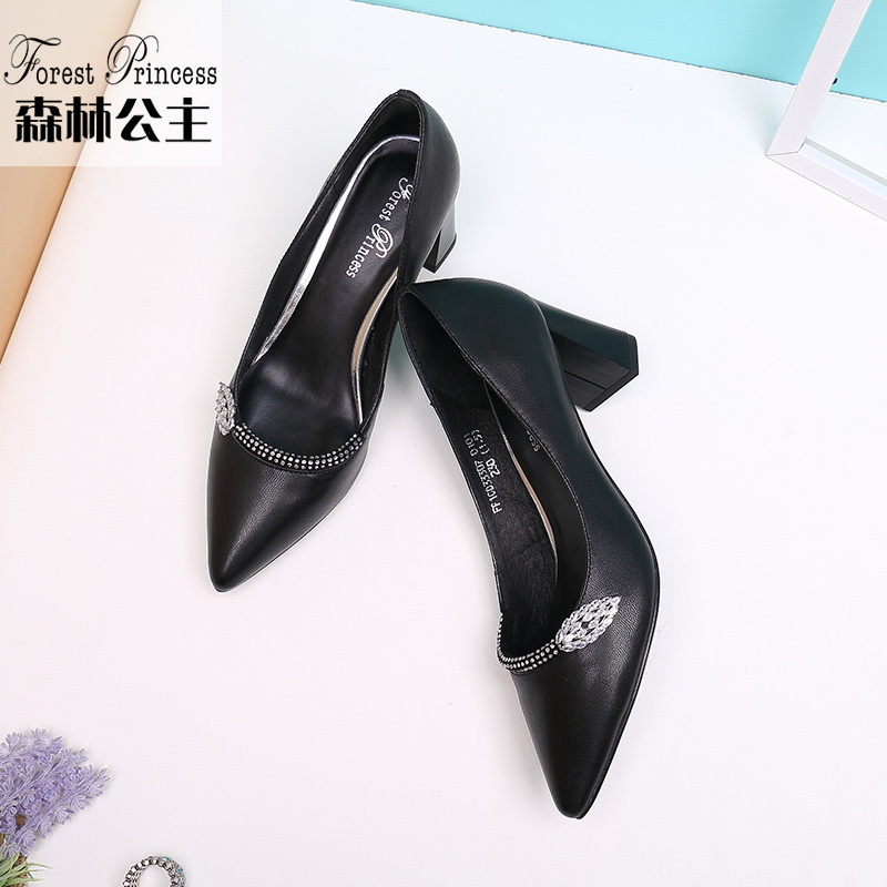 森林公主女鞋春季新款小皮鞋粗跟真皮鞋办公室高跟工作鞋单鞋