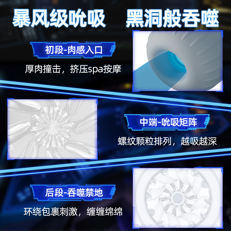 久爱黑洞双穴飞机杯电动全自动性工具男用自慰器具成人情趣 性用品鱼Lei-黑灰(吮吸蠕动发音加温)