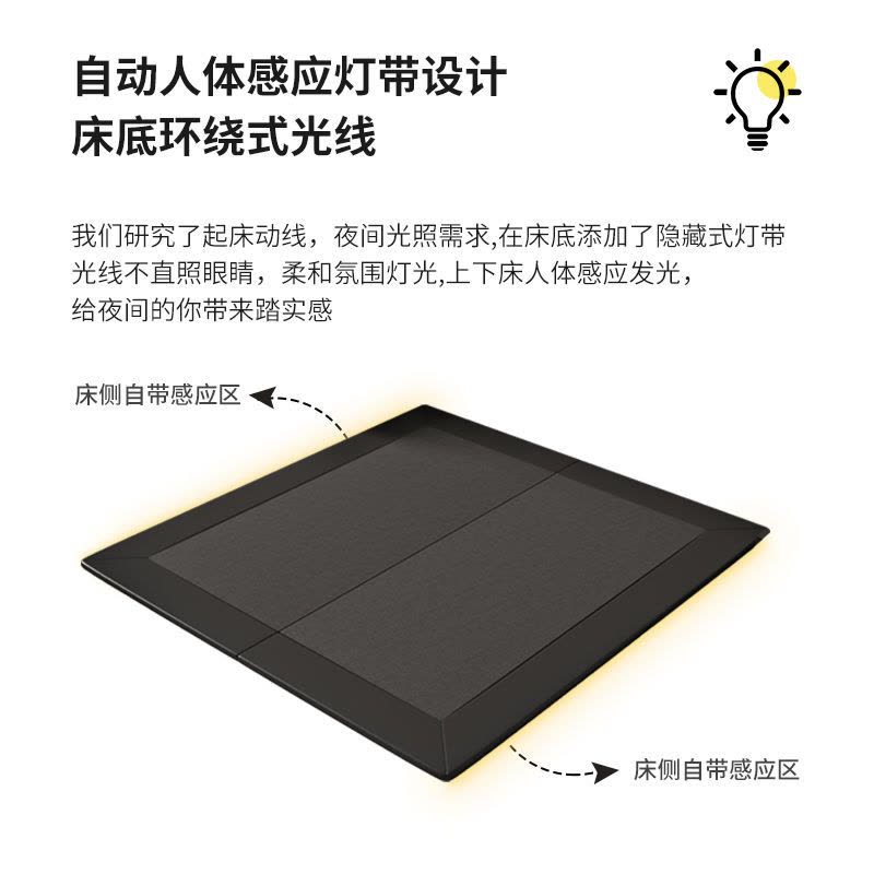 意式极简无床头床悬浮床主卧现代简约带感应灯悬空床架实木床图片