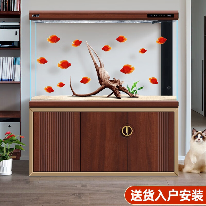 鱼缸水族箱客厅大型隔断轻奢家用智能玻璃底滤超白生态落地