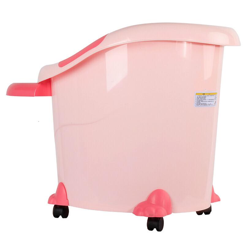 儿童多功能加厚可坐浴桶宝宝塑料大号洗澡沐浴保温浴盆用品粉色轮子+坐凳+储物板波迷娜BOMINA
