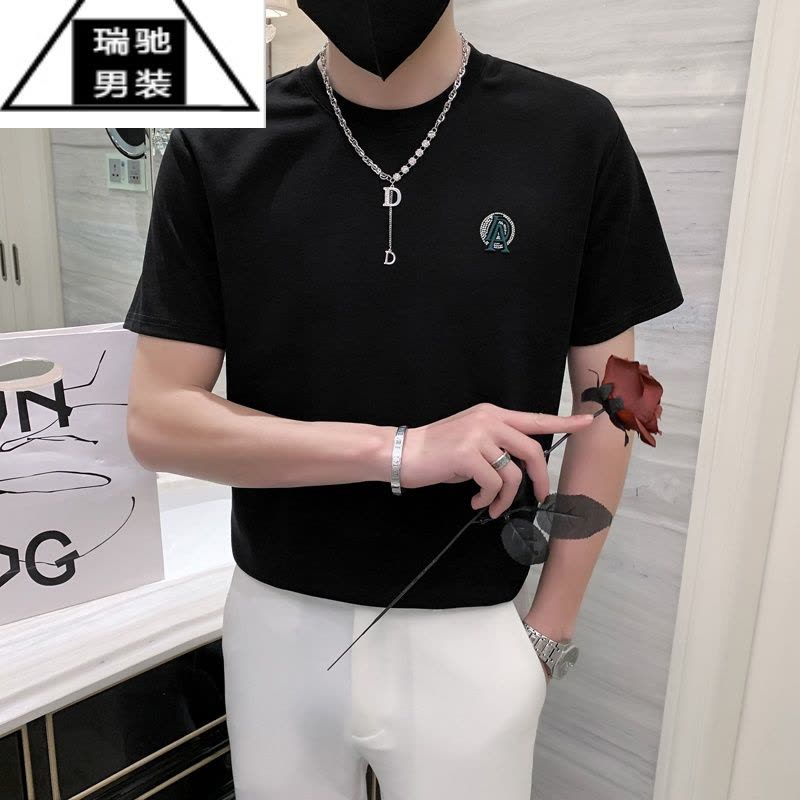 希杰狮王ins潮牌短袖男绿色T恤潮男搭配半袖潮流帅气2022新款夏季半截袖薄图片