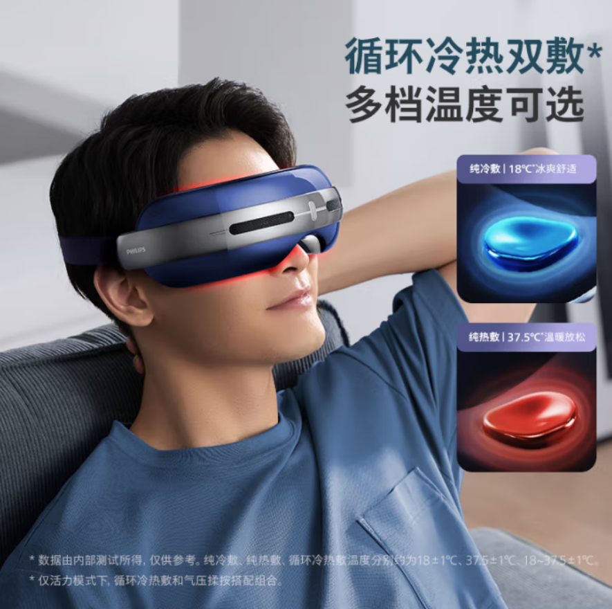 飞利浦(PHILIPS)眼部按摩仪半导体冰敷热敷穴位双重气囊按摩器睡眠眼罩蓝牙护眼仪 PPM7501E