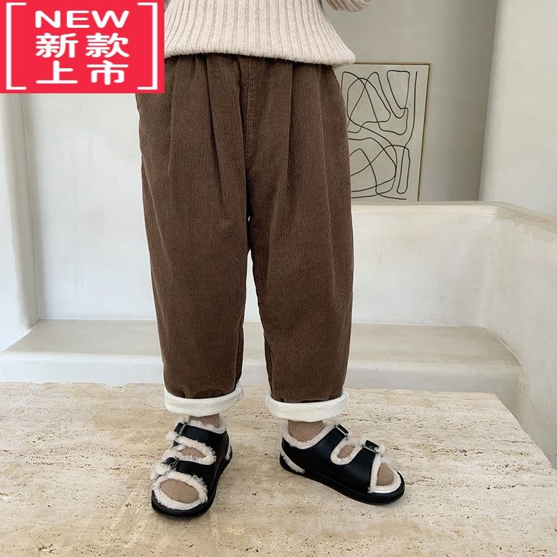 可莉允童装中小童裤子休闲裤加绒保暖冬装长裤2022男童复古下装潮保暖裤图片