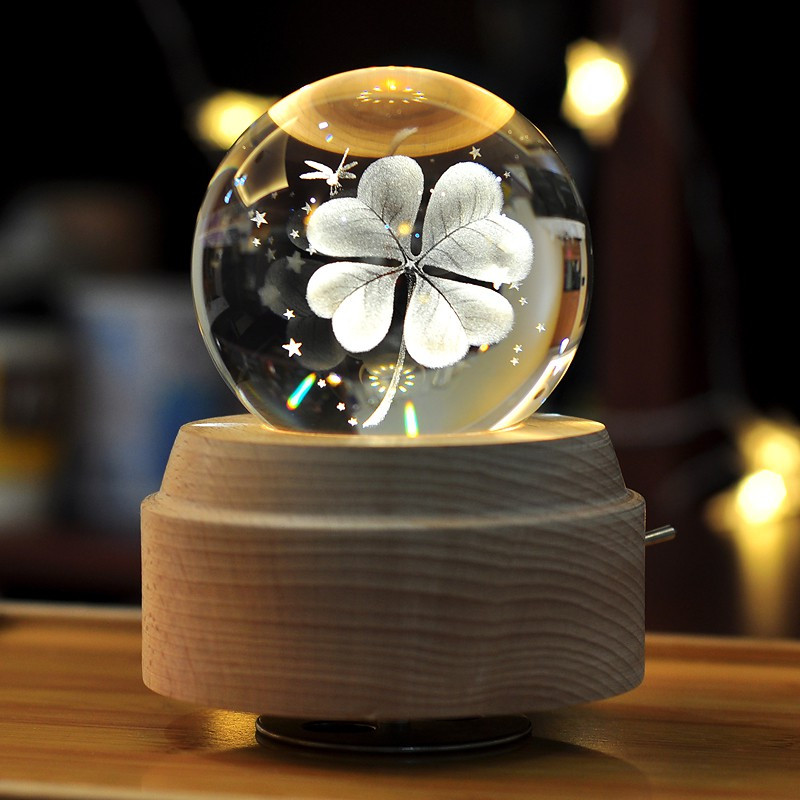 旋转发光水晶球音乐盒八音盒女生女孩生日照片diy定制情人节三维工匠