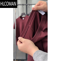 HLCOMAN酒红色高级感正肩男t恤宽松短袖上衣潮牌夏季内搭打底衫