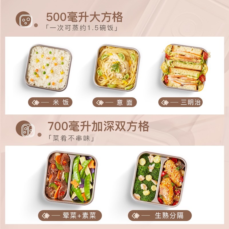 熊(Bear)电热饭盒加热饭盒 双层不锈钢可插电蒸煮保温饭盒办公室上班族便携带热饭神器学生便当盒 DFH-C12W3高清大图