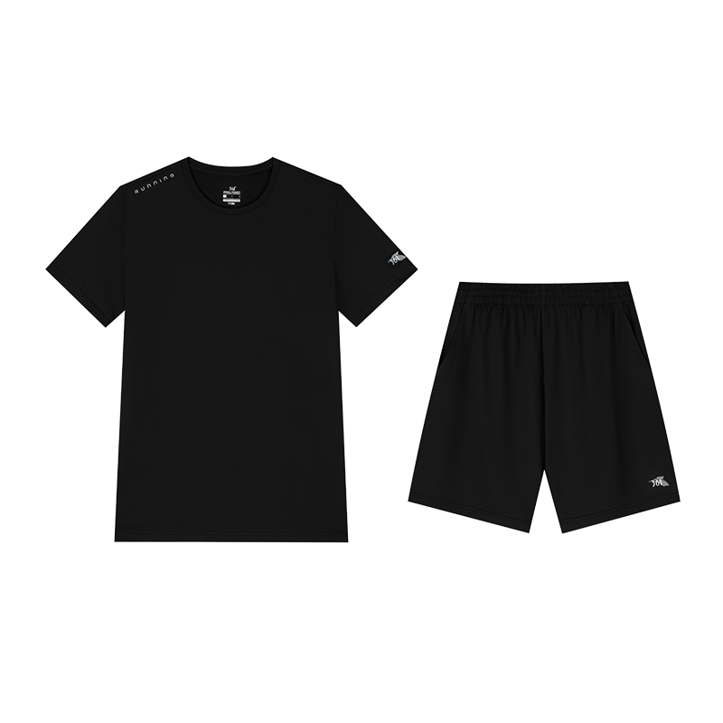 361°运动套装男夏季新款跑步健身锻炼服两件套652524002V XL 超级黑/超级黑