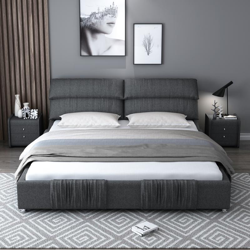 北欧布艺轻奢软包双人床1.8米卧室简约现代小户型可拆洗榻榻米 单床1500mm*2000mm组装式箱体床