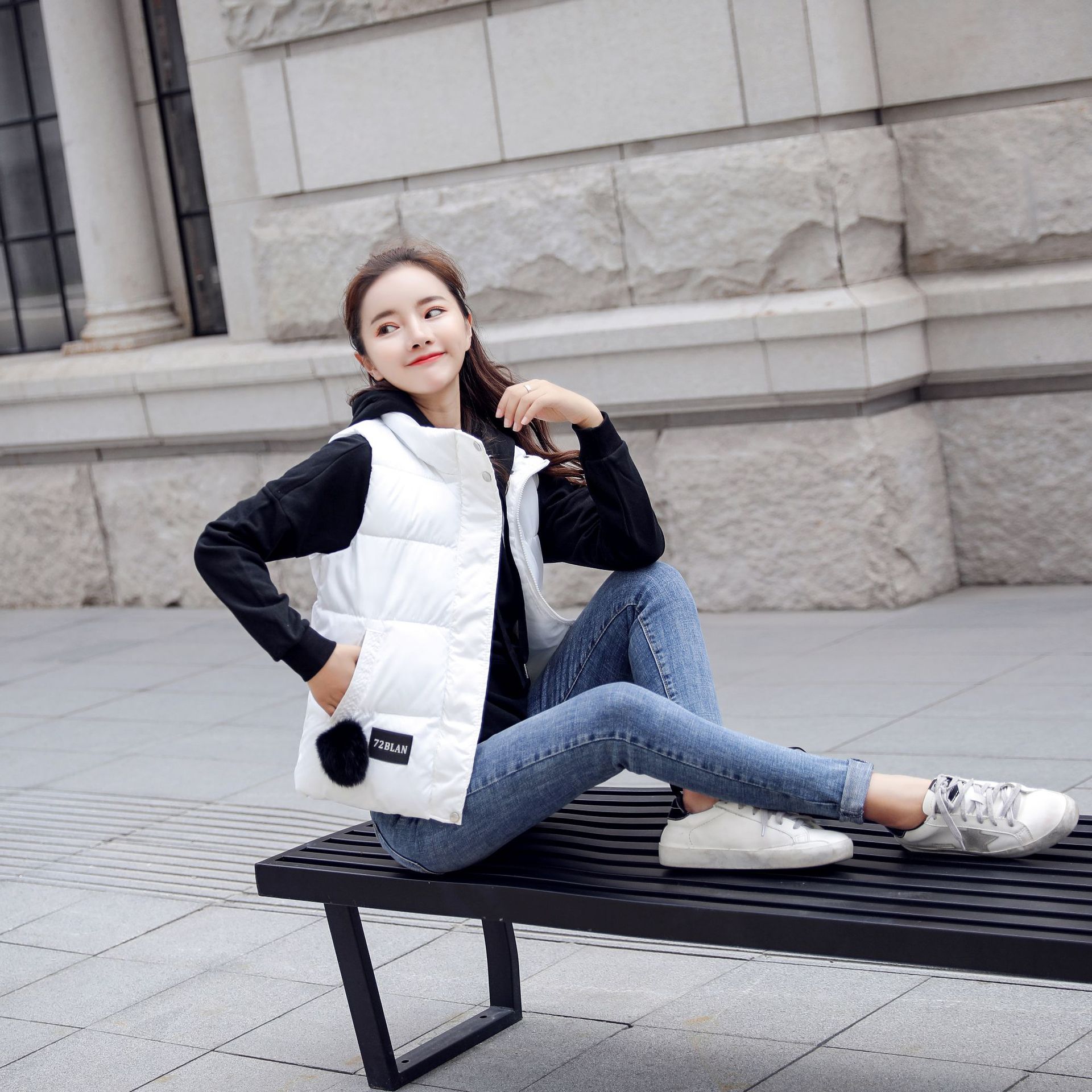 棉马甲女毛球短款韩版秋冬羽绒棉服坎肩背心面包服外套女马甲高清大图