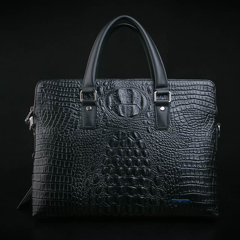 阿玛尼男包手提包新款高档鳄鱼纹男士公文包商务手提包单肩包休闲男式