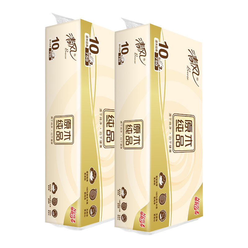 清风 原木无芯卷纸3层*75克*10卷 B02B7MCN-提