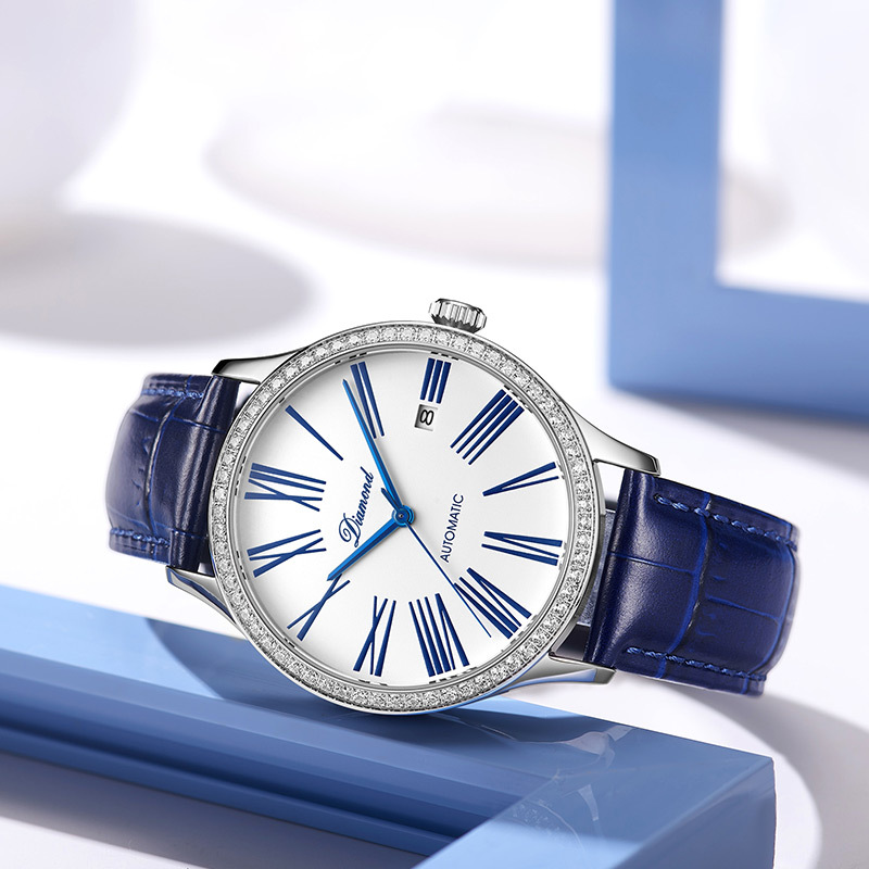 上海钻石牌diamond手表男情侣款时尚休闲镶钻防水日历自动机械表4100g