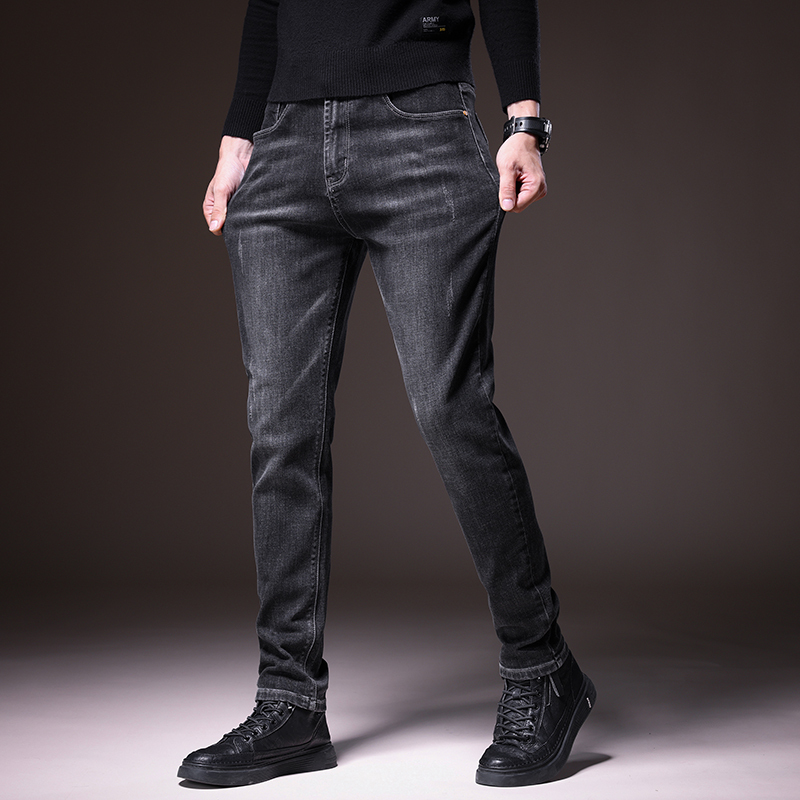冬季牛仔裤男秋冬新款加绒加厚休闲百搭裤子男修身直筒四面弹长裤by