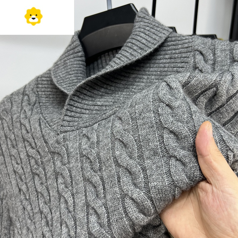 fishbasket季男士毛衣针织衫青果领修身套头潮流纯色麻花加厚打底衫线