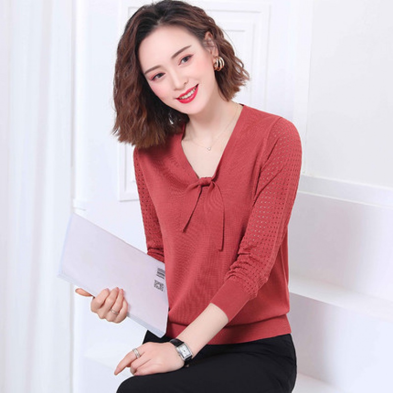 班俏banqiao女人味冰丝针织衫女新款2020薄款洋气减龄韩版打底衫女