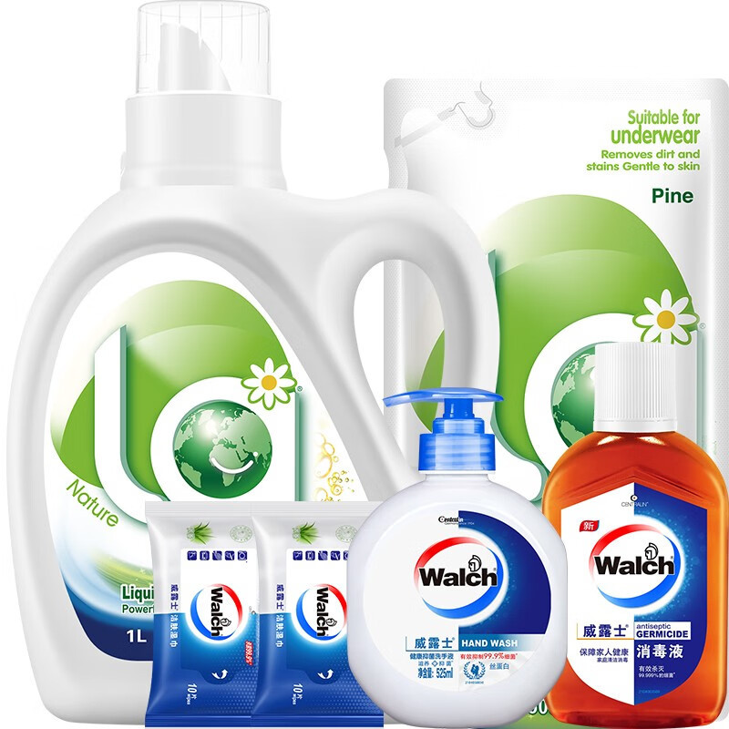 威露士(Walch) 洗护消毒安馨套装(洗衣液+洗手液+清洁湿巾+消毒液)JDGQ03-DB高清大图