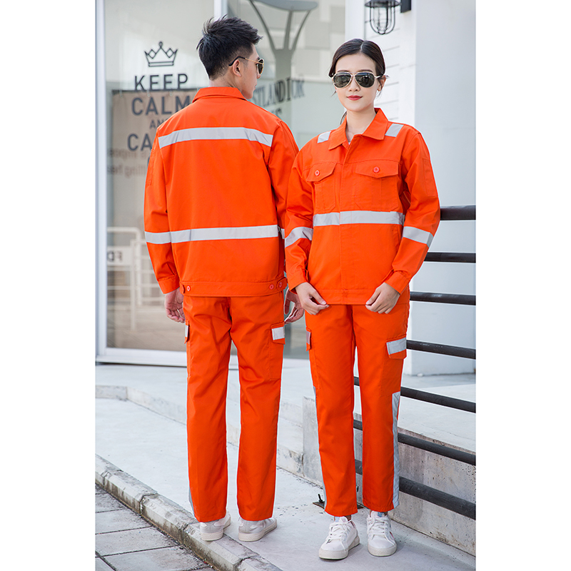 TMG8025 环卫春秋工作服劳保服套装 系扣设计 前后灰色多条反光条 裤子带侧兜高清大图