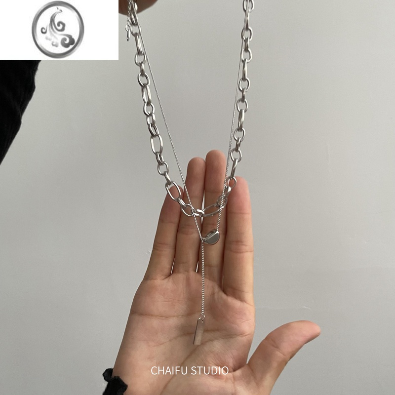 JiMi柴夫杂货铺 / ins简约多层叠戴金元宝方片吊坠项链颈链