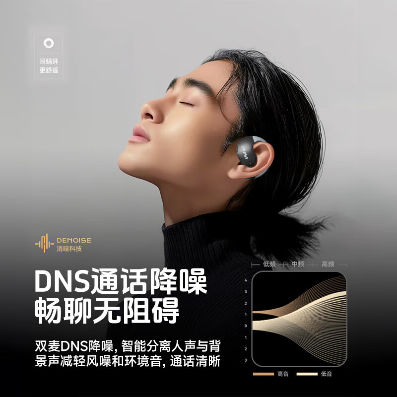 飞利浦(PHILIPS)蓝牙耳机骨传导概念真无线挂耳式开放式不入耳夹式运动跑步长续航高端降噪通用苹果TAT2708-黑