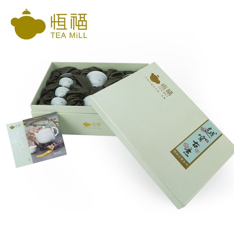 恒福(TEA MiLL)茶具 越窑古意青瓷陶瓷盖碗半组 整套功夫茶具 越窑龙泉青瓷一盖碗一海六杯 否