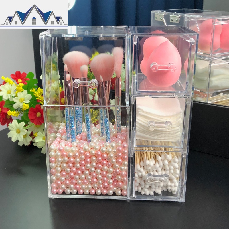 多功能桌面刷具筒防尘亚克力美妆刷桶化妆刷棉签收纳盒首饰收纳架 三维工匠高清大图