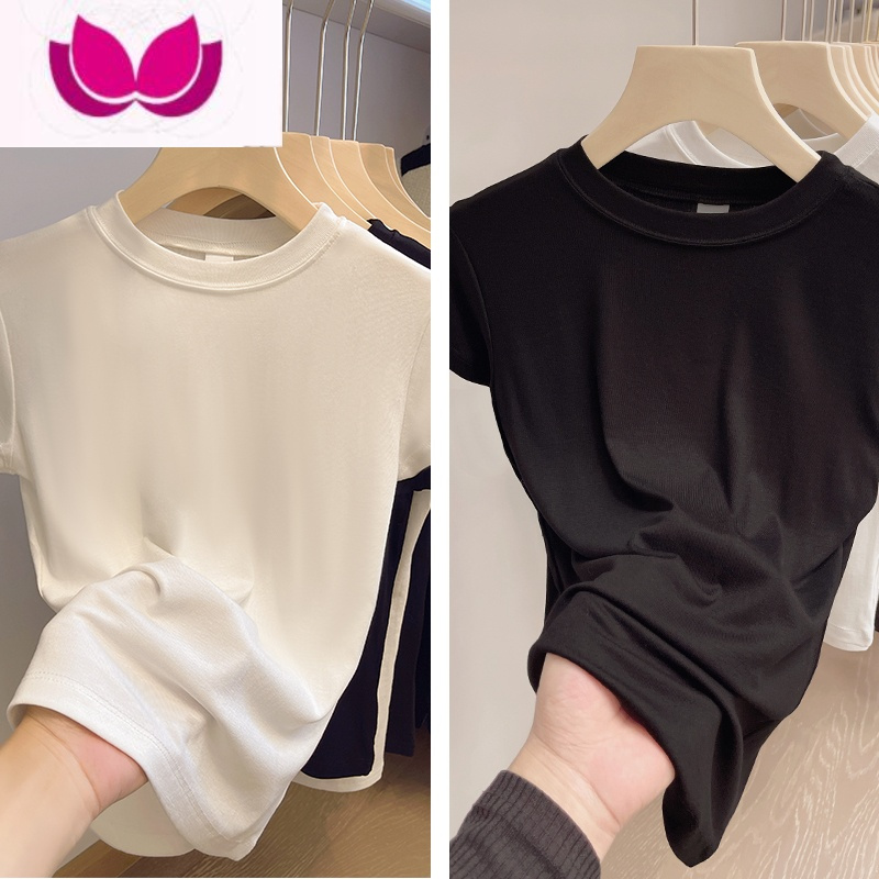 七斓正肩白色t恤女短袖修身气质韩版时尚小众内搭白衣上衣打底衫纯色