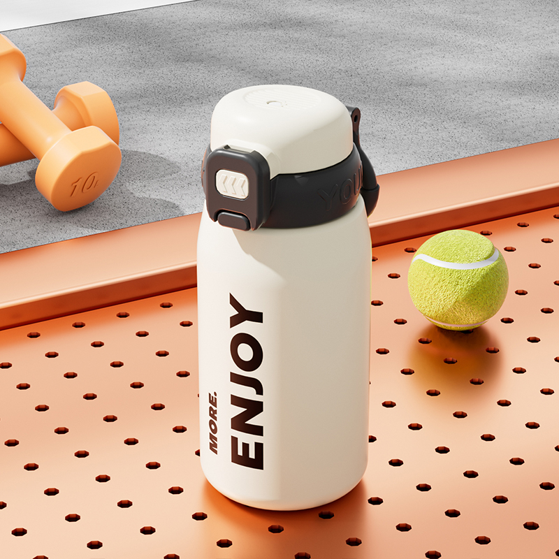 保温杯高颜值2024新款儿童水杯上学专用可爱学生杯子女带吸管保冷 黑盖白色400ml