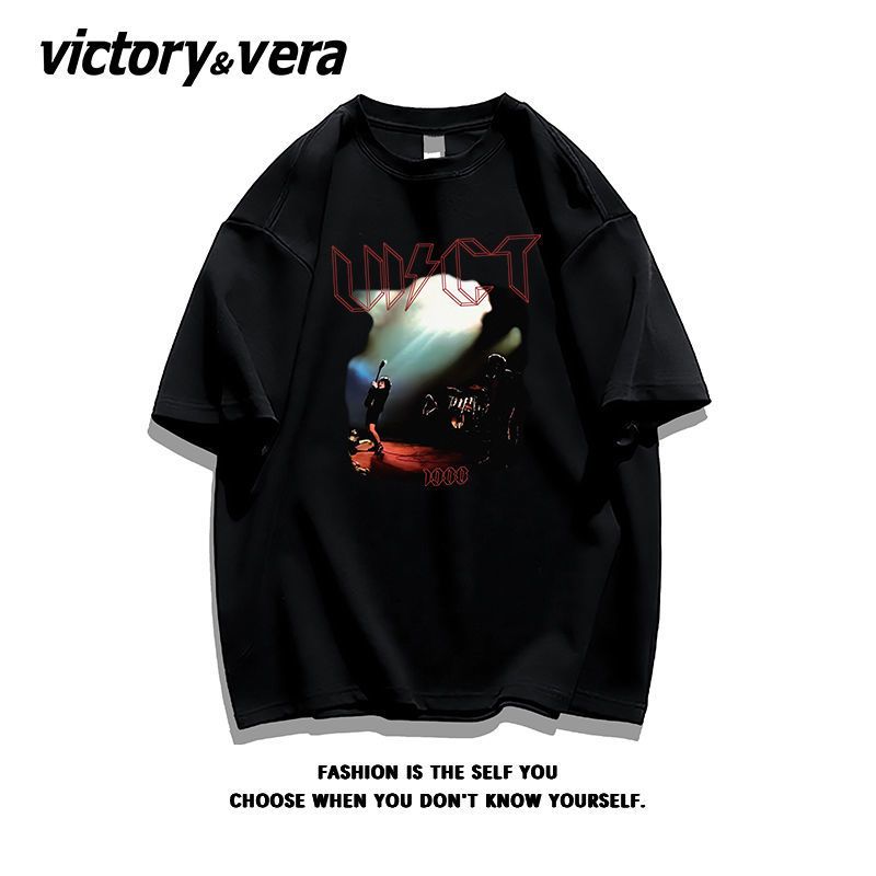 VICTORYVERA美式复古高街短袖100%纯棉t恤女oversize夏季宽松半袖