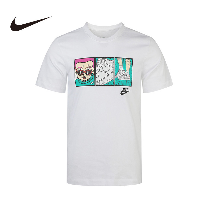 Nike耐克体恤衫男短袖新款漫画圆领运动白T恤CT6528-100