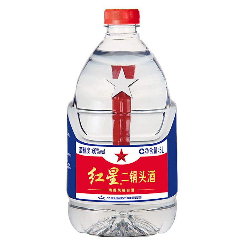 红星 白酒 二锅头 60度 5L 桶装 清香型白酒 (新老包装随机发货)